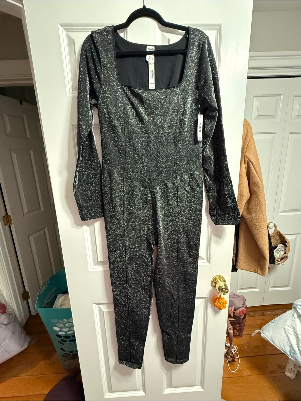 PINK Victoria's Secret Black Glitter Long-Sleeve Jumpsuit
